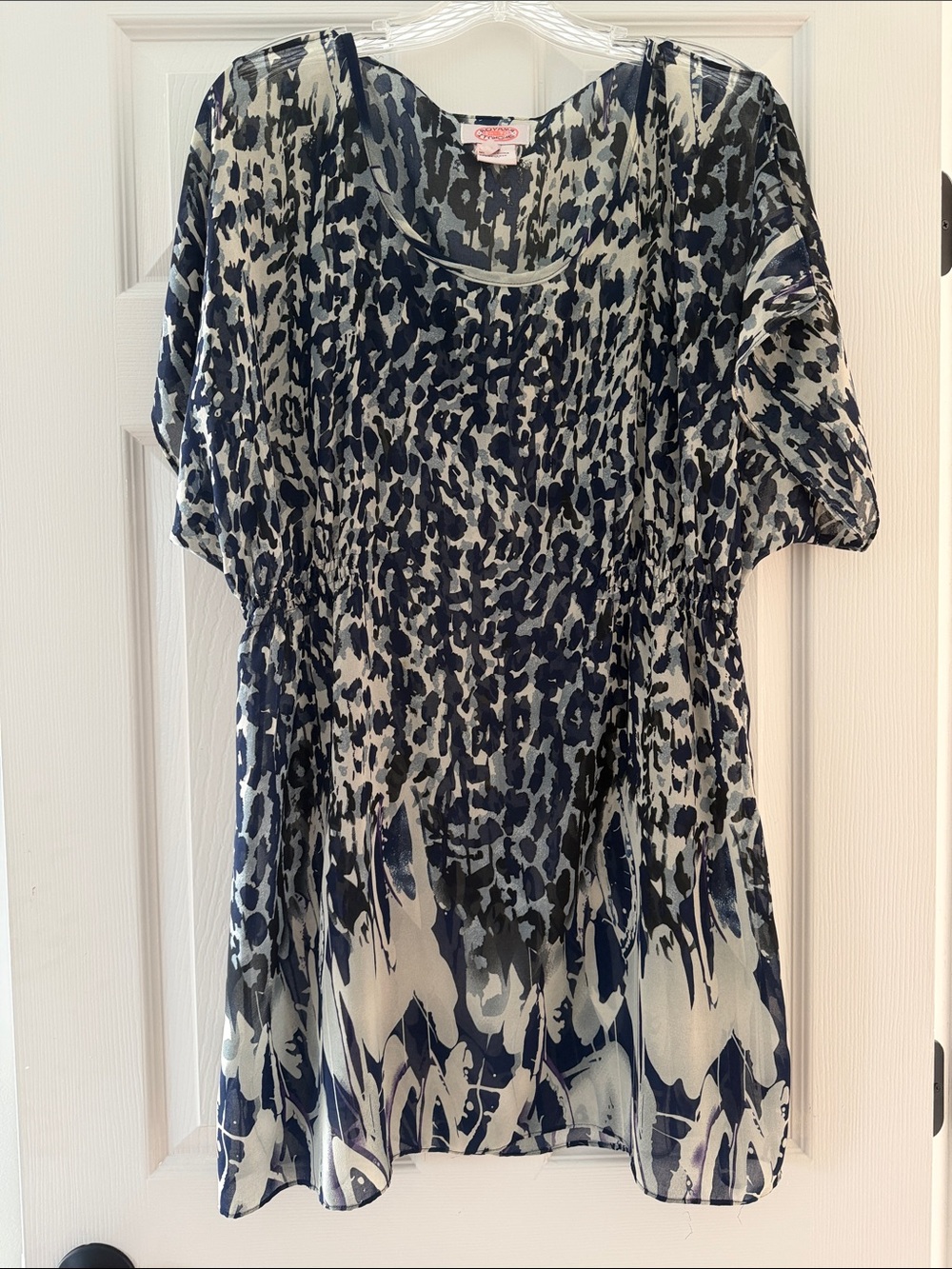 Charming Navy & Cream Animal-Print Flutter Sleeve sheer cover up